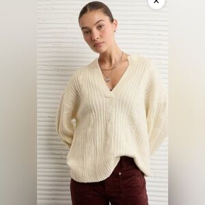 American Eagle Outfitters Cream V-Neck Sweater